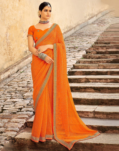 Orange Bandhani Saree with Embroidery Border | Sudathi