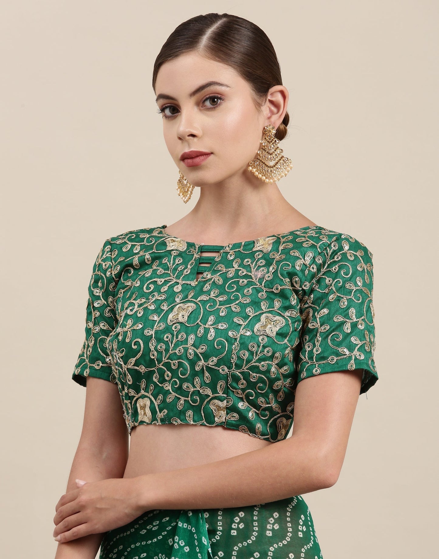 Green Bandhani Saree with Embroidery Border | Sudathi