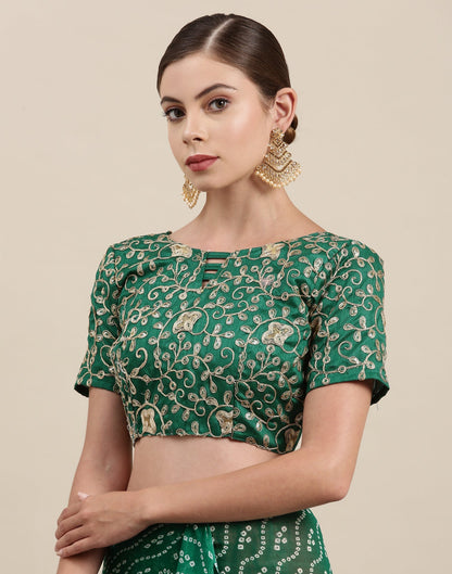 Green Bandhani Saree with Embroidery Border | Sudathi