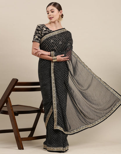 Black Bandhani Saree with Embroidery Border | Sudathi