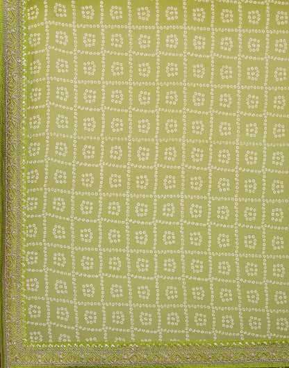 Olive Green Bandhani Saree with Embroidery Border | Sudathi