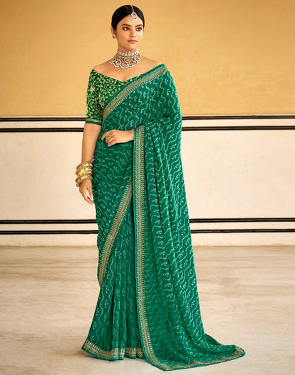 Green Bandhani Saree with Embroidery Border | Sudathi