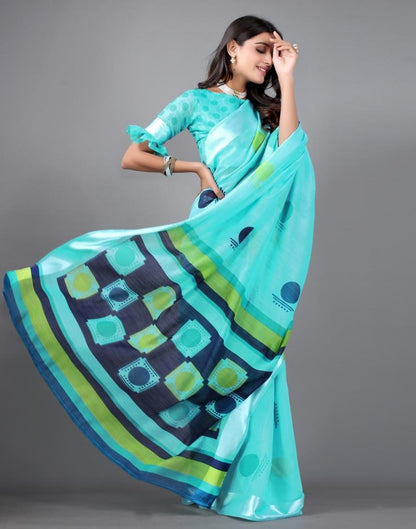 Aqua Blue Cotton Saree | Sudathi