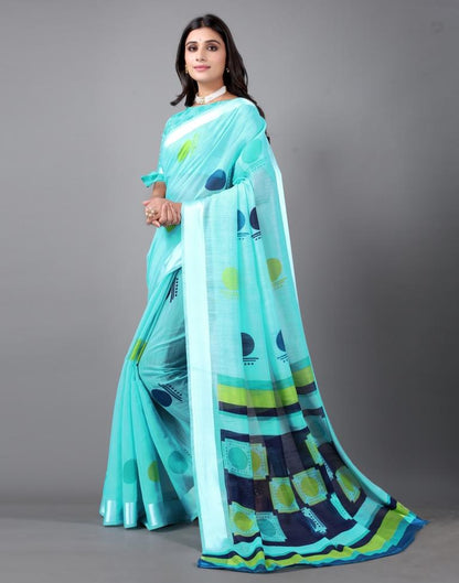 Aqua Blue Cotton Saree | Sudathi