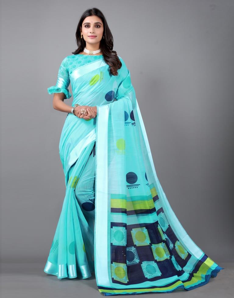 Aqua Blue Cotton Saree | Sudathi