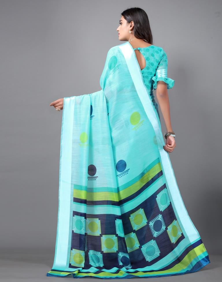 Aqua Blue Cotton Saree | Sudathi