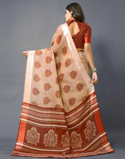 Beige Printed Cotton Saree | Sudathi