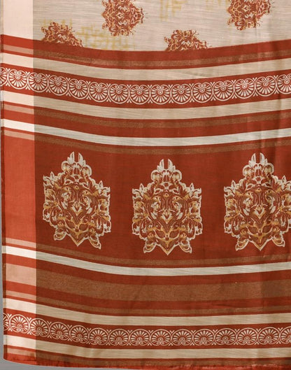Beige Printed Cotton Saree | Sudathi