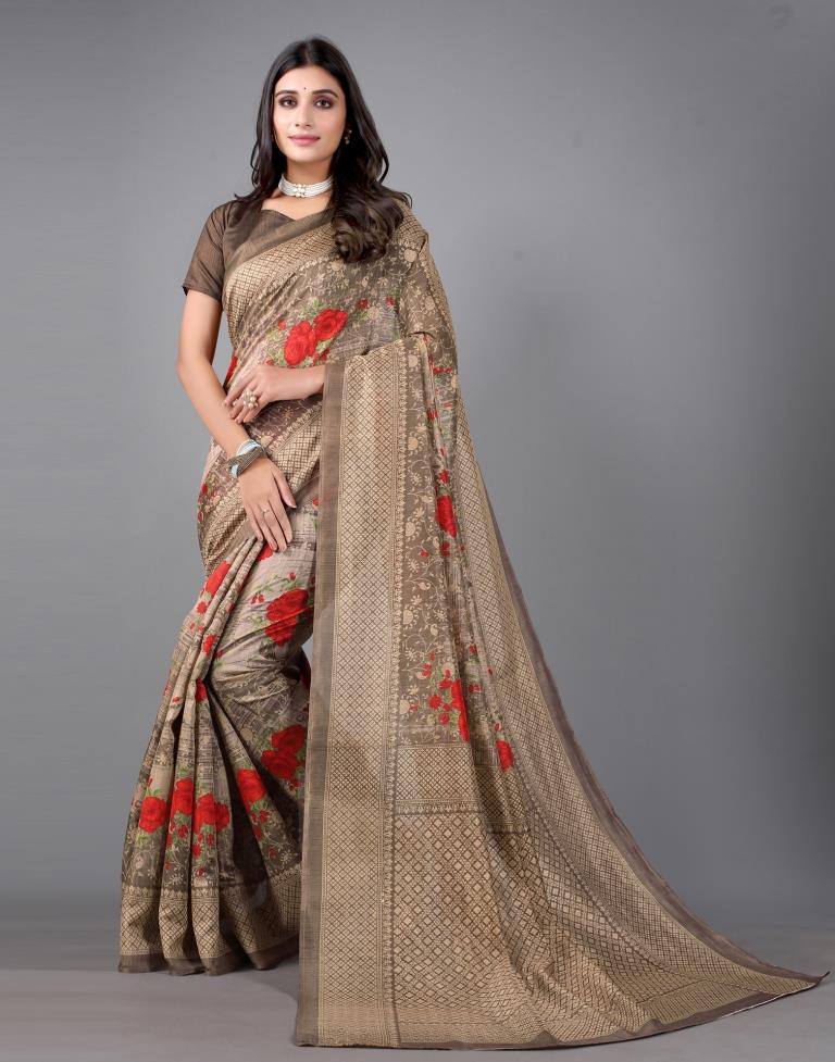 Brown Printed Saree | Sudathi