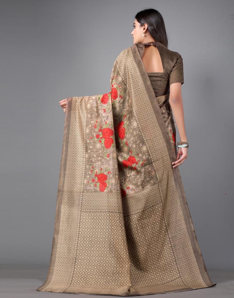 Brown Printed Saree | Sudathi