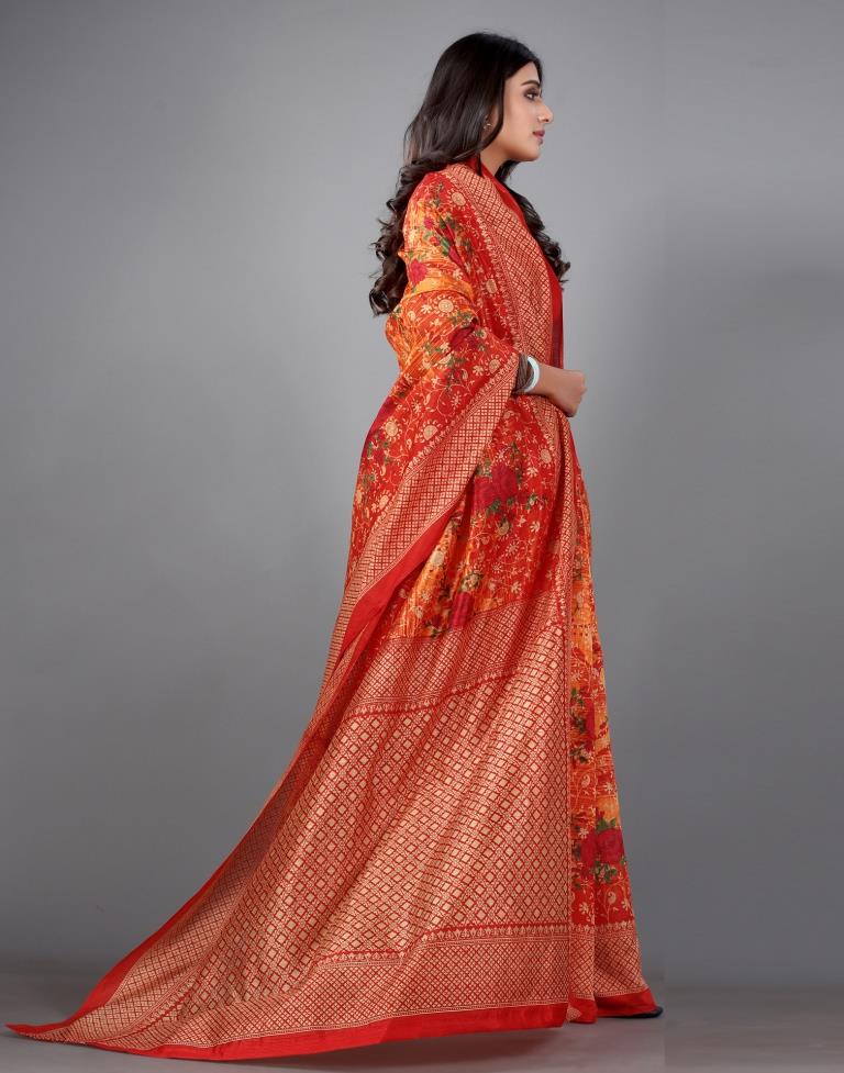 Orange Printed Saree | Sudathi