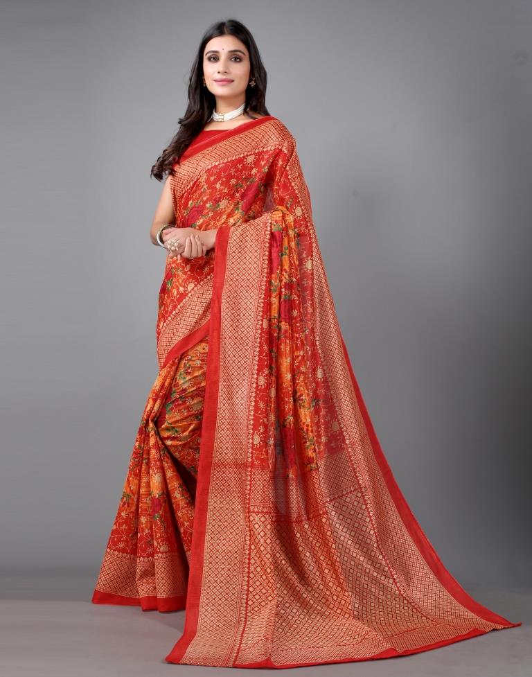 Orange Printed Saree | Sudathi