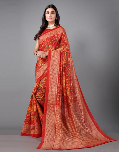 Orange Printed Saree | Sudathi