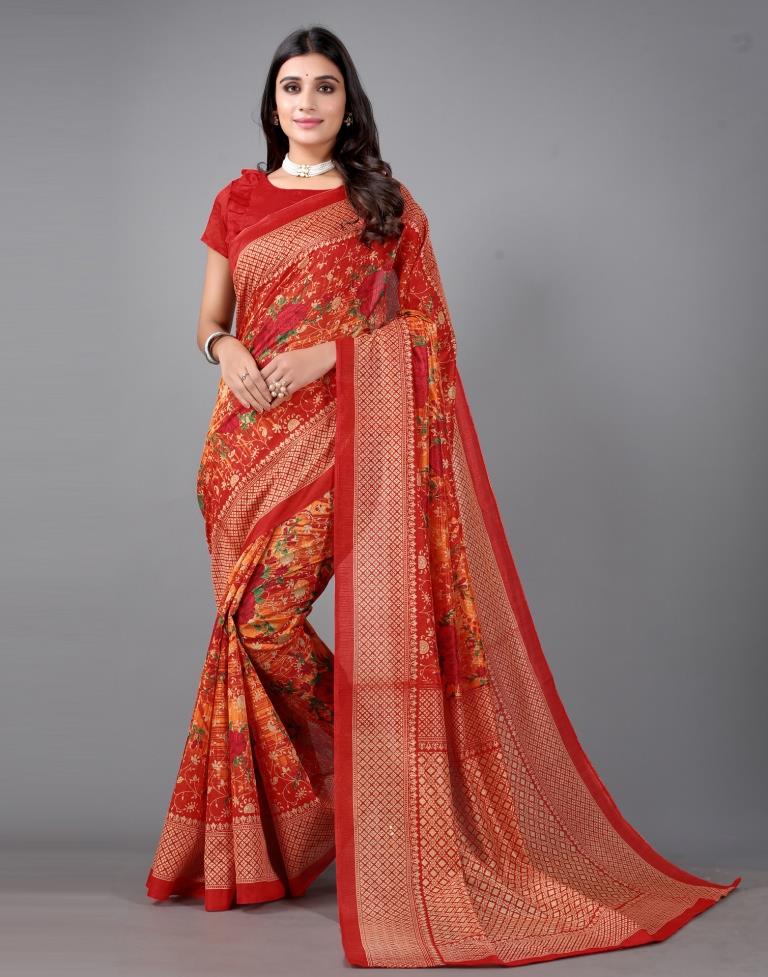 Orange Printed Saree | Sudathi