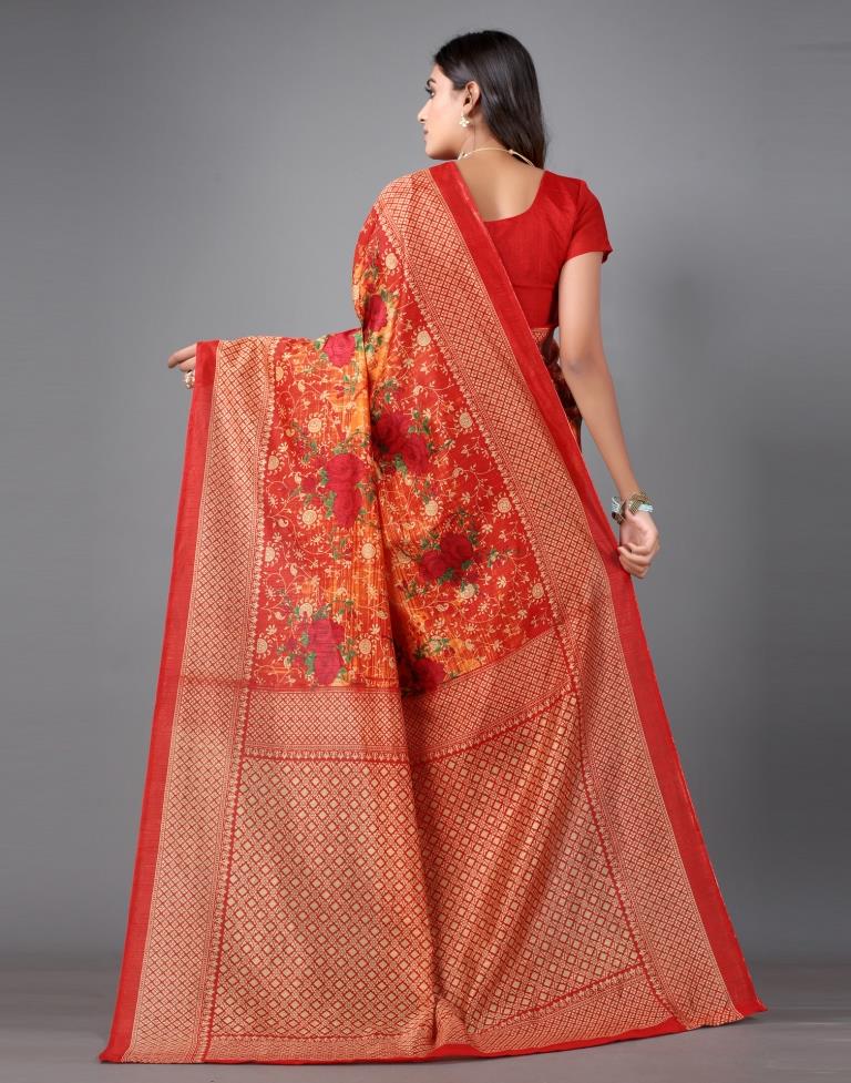 Orange Printed Saree | Sudathi