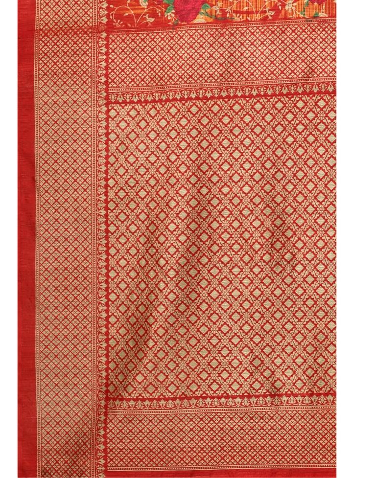 Orange Printed Saree | Sudathi