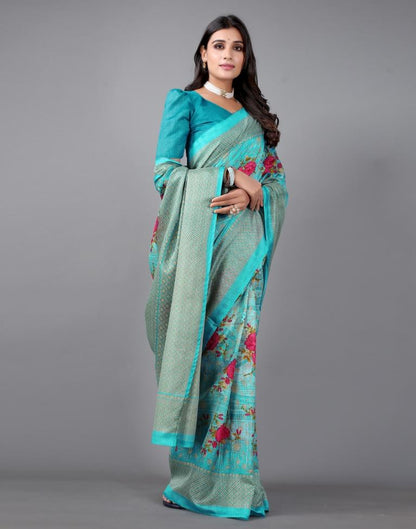 Sky blue Printed Saree | Sudathi