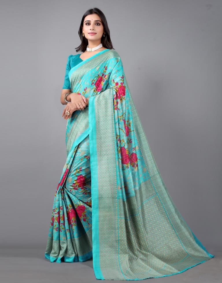 Sky blue Printed Saree | Sudathi
