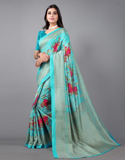 Sky blue Printed Saree | Sudathi