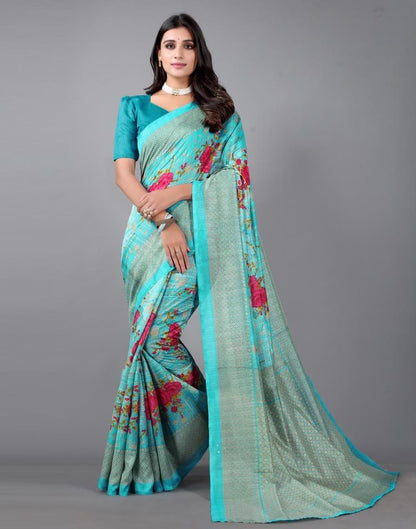 Sky blue Printed Saree | Sudathi