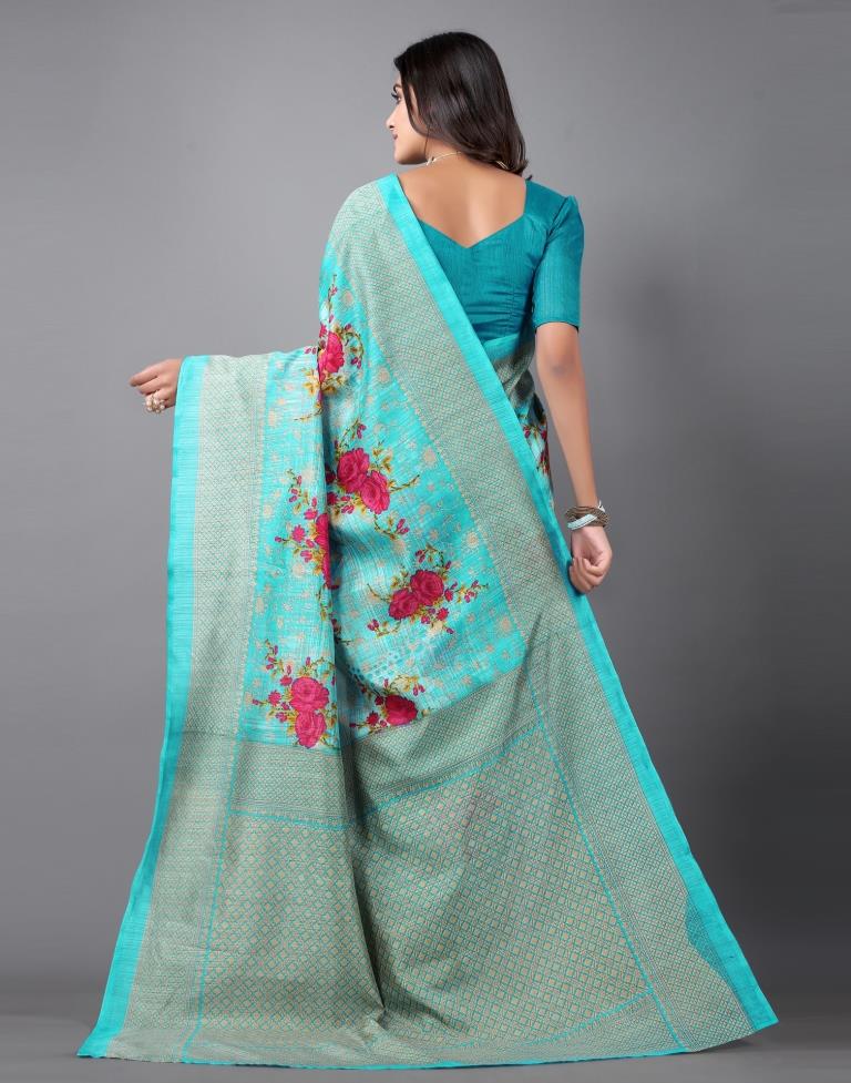 Sky blue Printed Saree | Sudathi