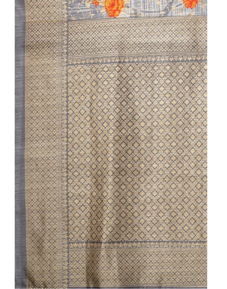 Steel Grey Printed Saree | Sudathi