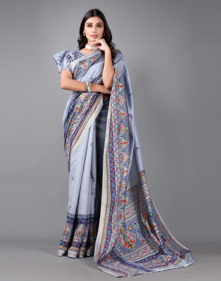 Grey Printed Saree | Sudathi