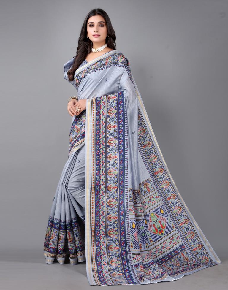 Grey Printed Saree | Sudathi