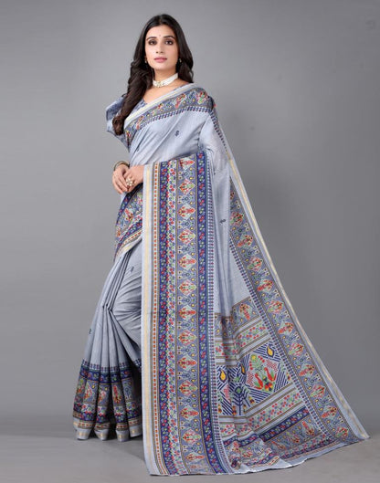 Grey Printed Saree | Sudathi