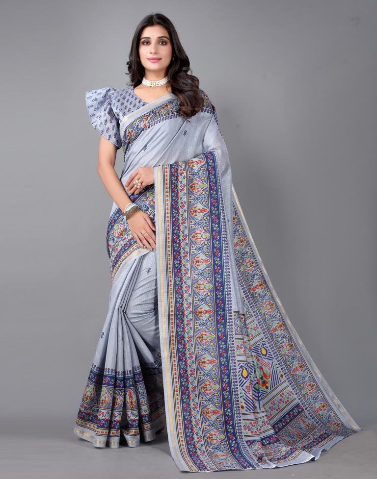 Grey Printed Saree | Sudathi