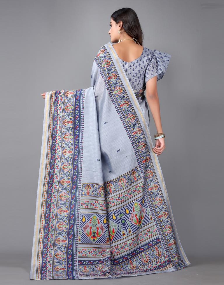 Grey Printed Saree | Sudathi