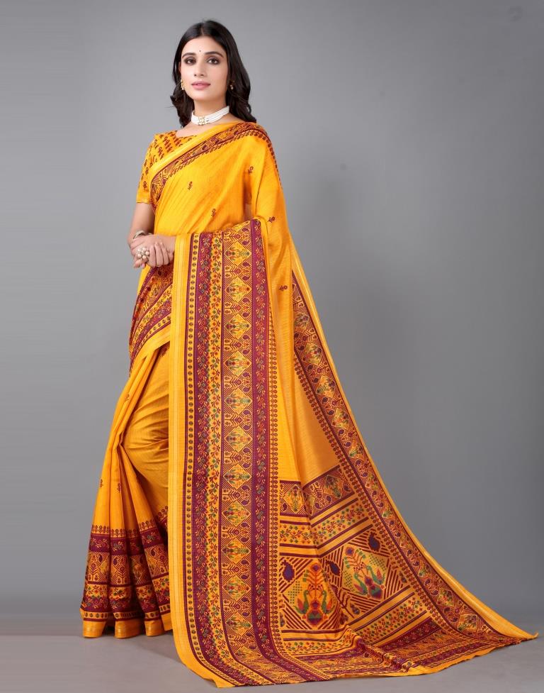 Turmeric Yellow Printed Saree | Sudathi