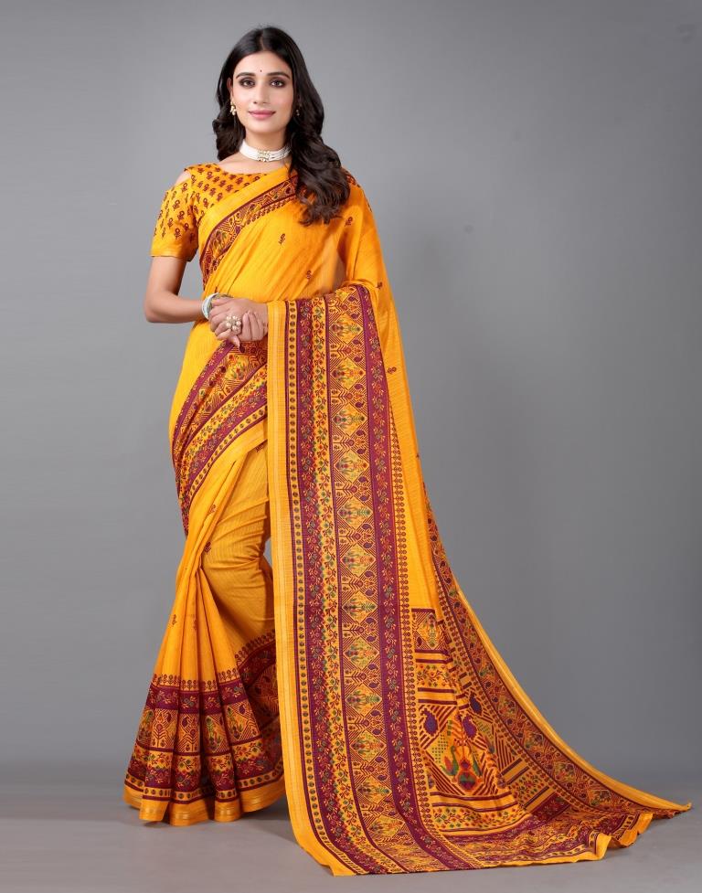 Turmeric Yellow Printed Saree | Sudathi