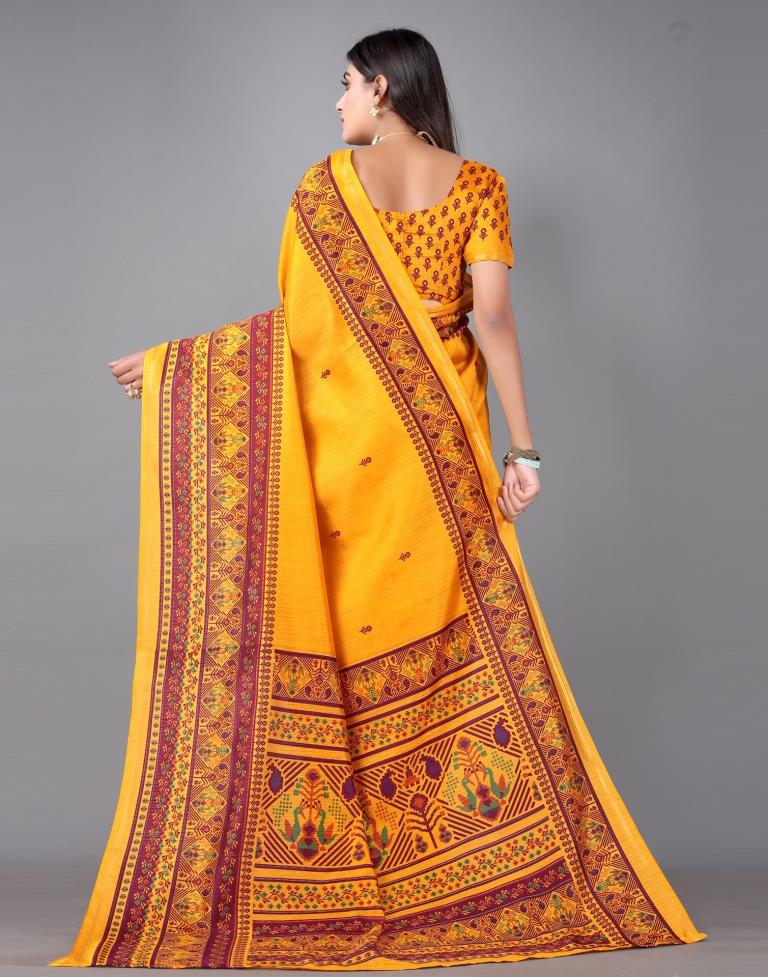 Turmeric Yellow Printed Saree | Sudathi