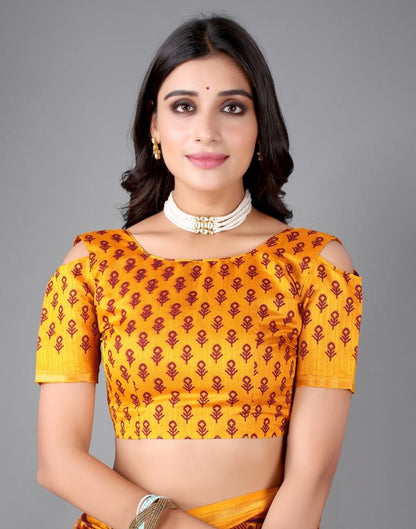 Turmeric Yellow Printed Saree | Sudathi