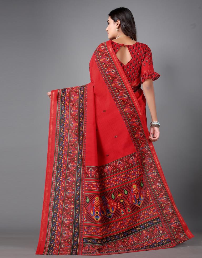 Red Printed Saree | Sudathi