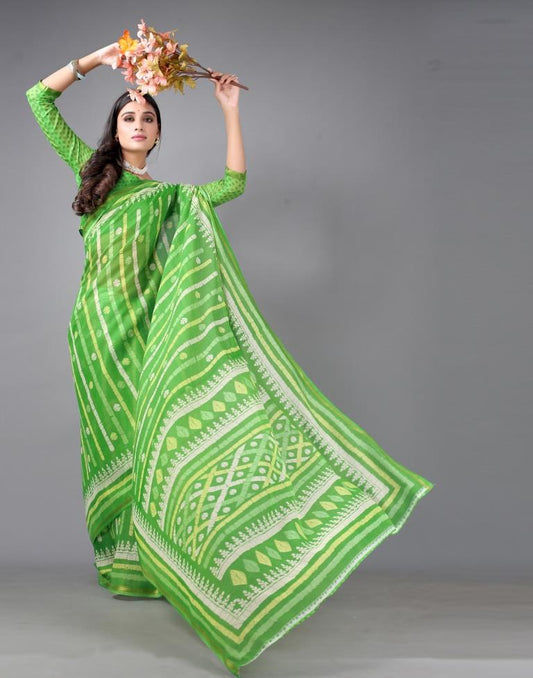 Parrot Green Cotton Saree | Sudathi