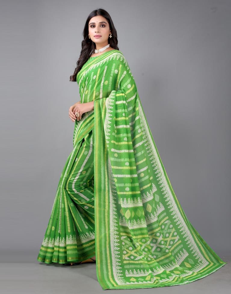 Parrot Green Cotton Saree | Sudathi