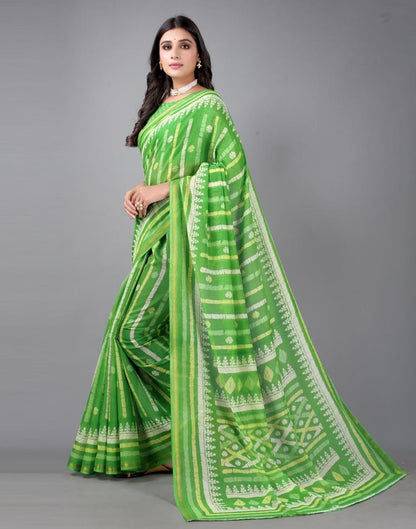 Parrot Green Cotton Saree | Sudathi