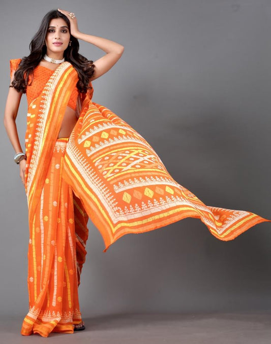 Orange Cotton Saree | Sudathi