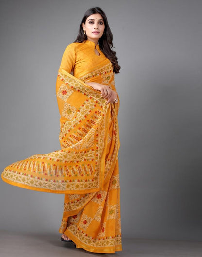 Mustard Yellow Cotton Saree | Sudathi