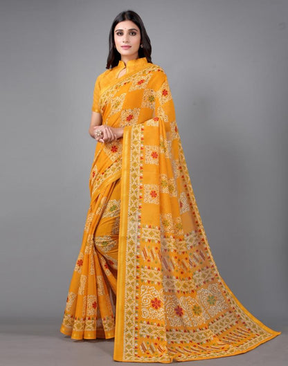 Mustard Yellow Cotton Saree | Sudathi
