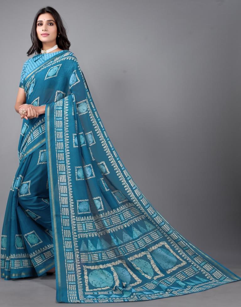 Teal Blue Cotton Saree | Sudathi