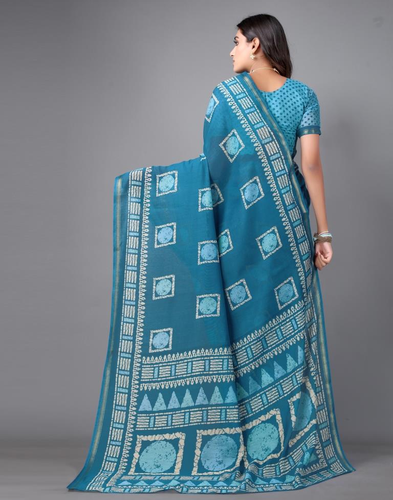 Teal Blue Cotton Saree | Sudathi