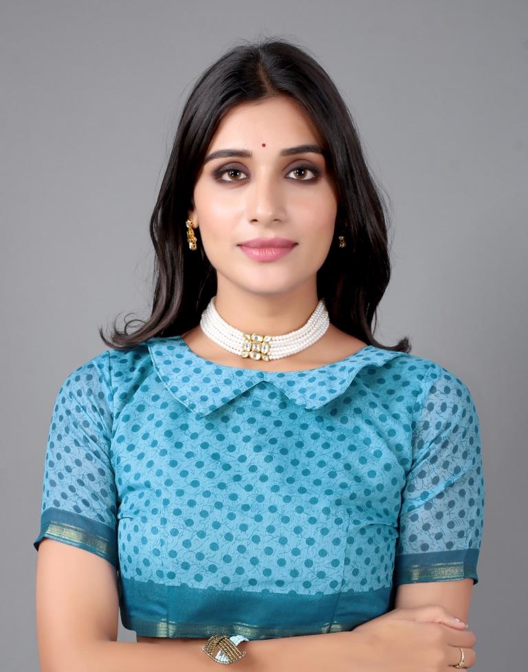 Teal Blue Cotton Saree | Sudathi