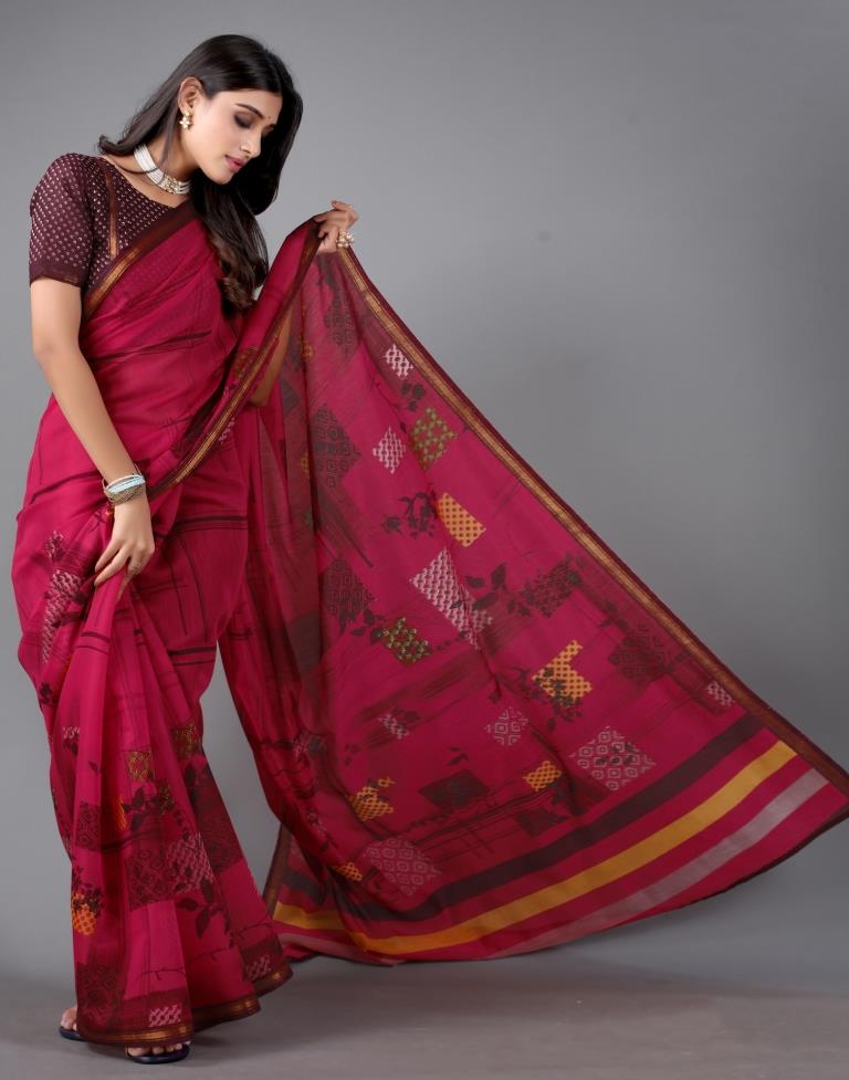 Cherry Red Cotton Saree | Sudathi