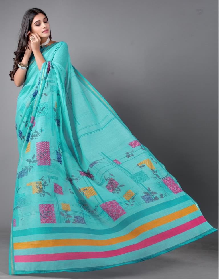 Turquoise Blue Cotton Saree | Sudathi