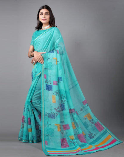 Turquoise Blue Cotton Saree | Sudathi