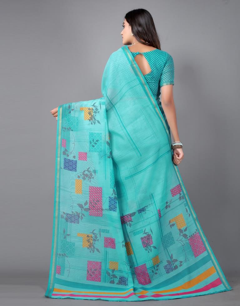Turquoise Blue Cotton Saree | Sudathi