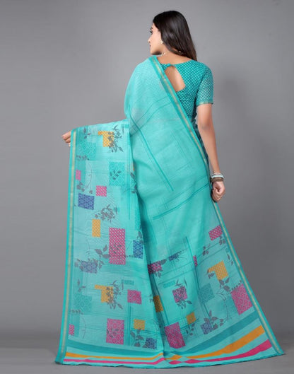 Turquoise Blue Cotton Saree | Sudathi